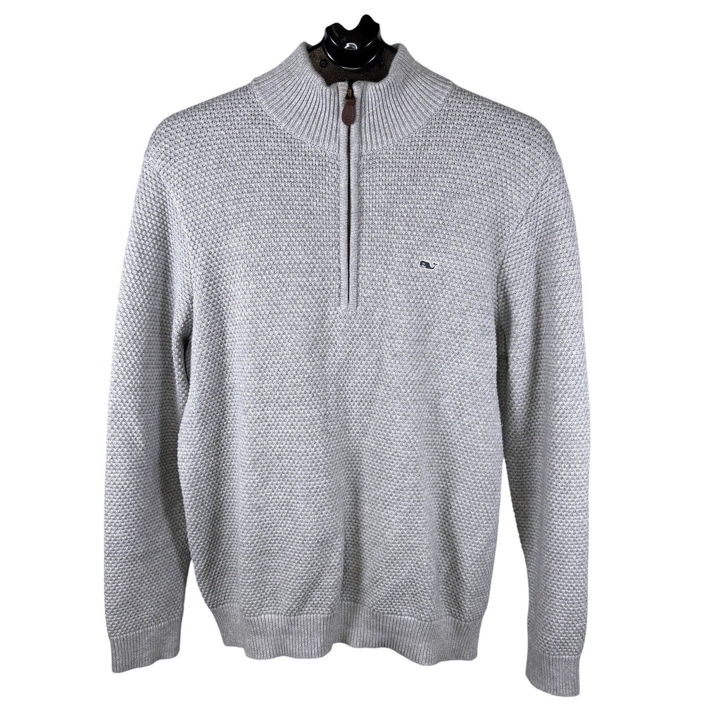 Vineyard Vines Mens Gray Textured Cotton Quarter Zip Pullover Sweater 1E001081 M